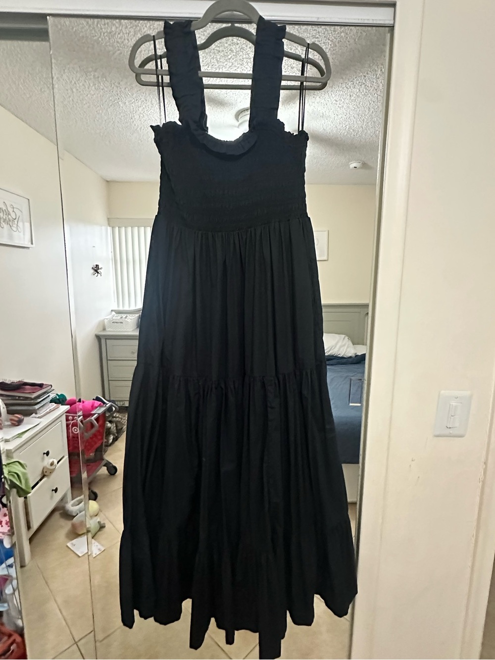 Abercrombie & Fitch Black Tiered Maxi Dress with Smocked Bodice